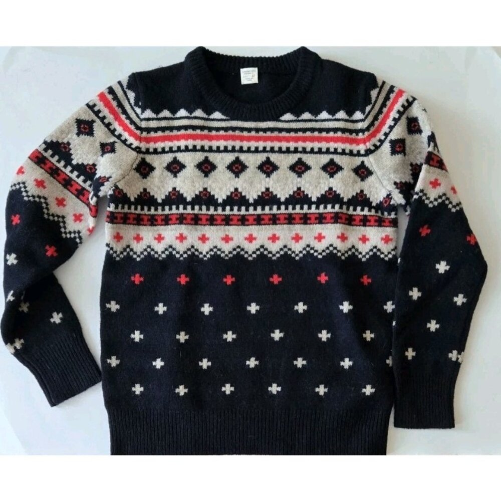 CREWCUTS JCREW SWEATER BOYS BLUE RED MULTICOLOR FAIR ISLE - SIZE 10